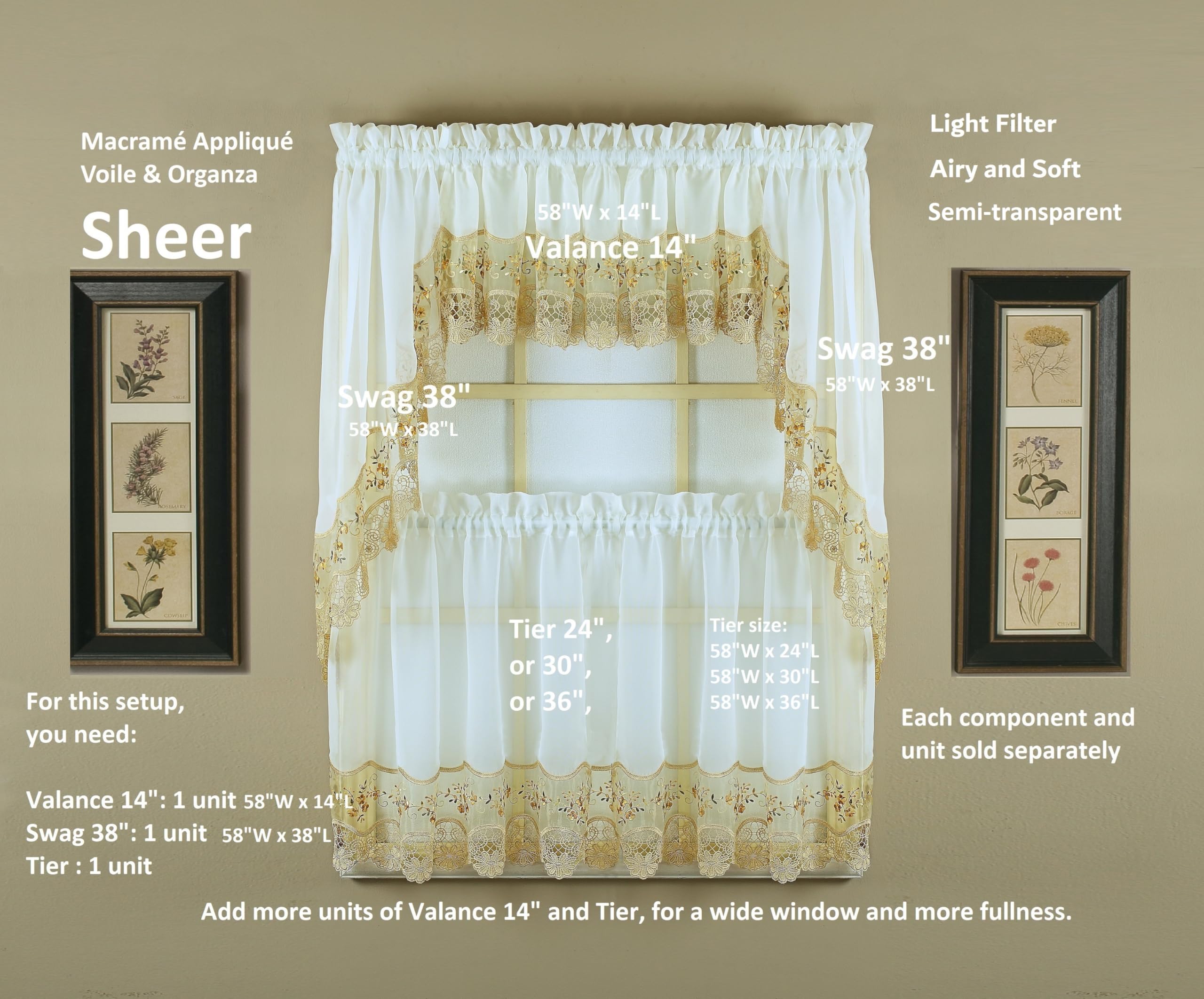 Amazon.com: Today's Curtain, Vintage Macramé Organza Tier 36